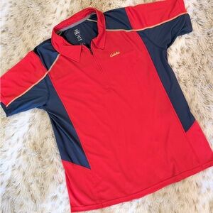 Cabela's men’s deep orange/ red and charcoal XPG polo shirt Dadcore. Golfcore!
